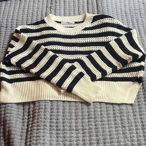 moon & madison Navy and Cream Striped Crew Neck Sweater